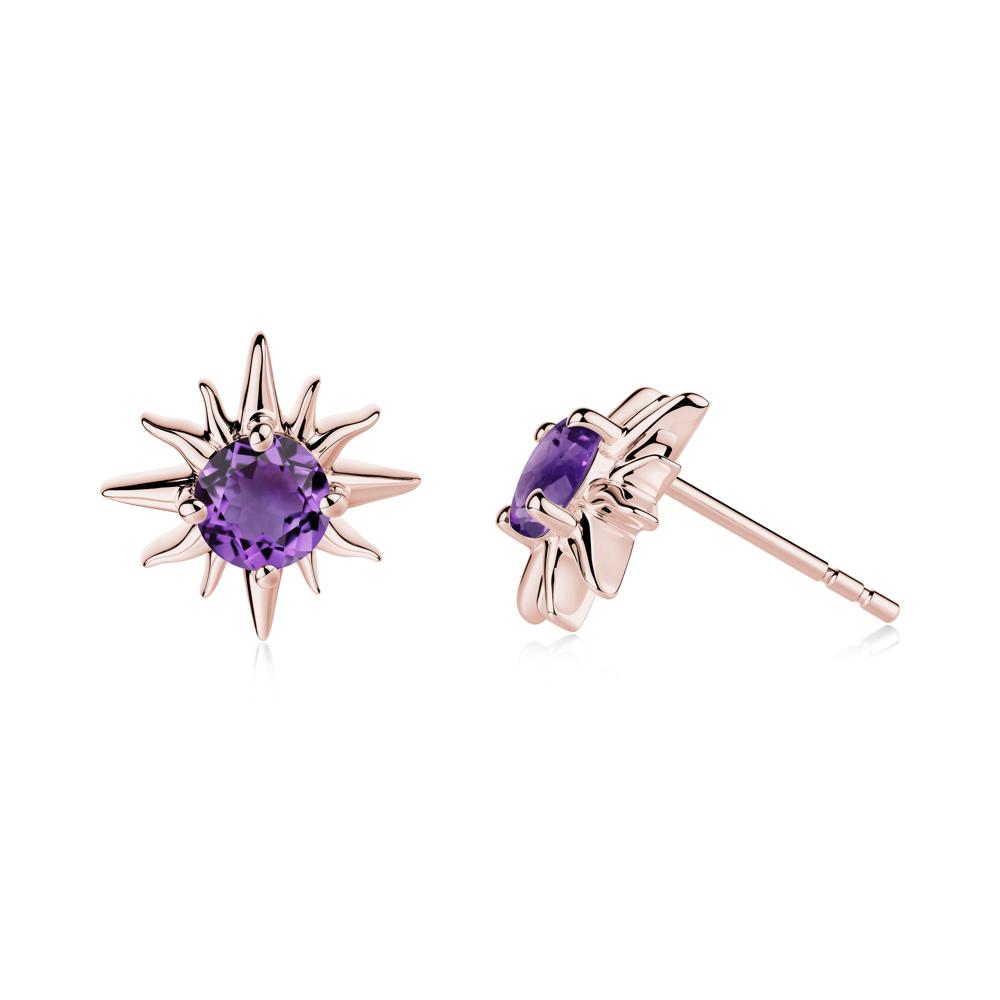 Celestial Sun Amethyst Stud Earrings - LUO Jewelry #metal_18k rose gold