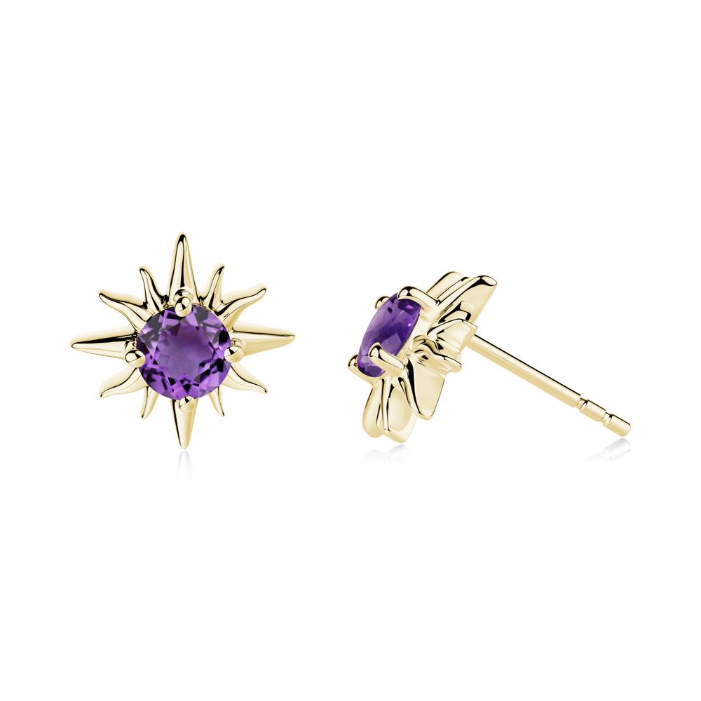 Celestial Sun Amethyst Stud Earrings - LUO Jewelry #metal_18k yellow gold
