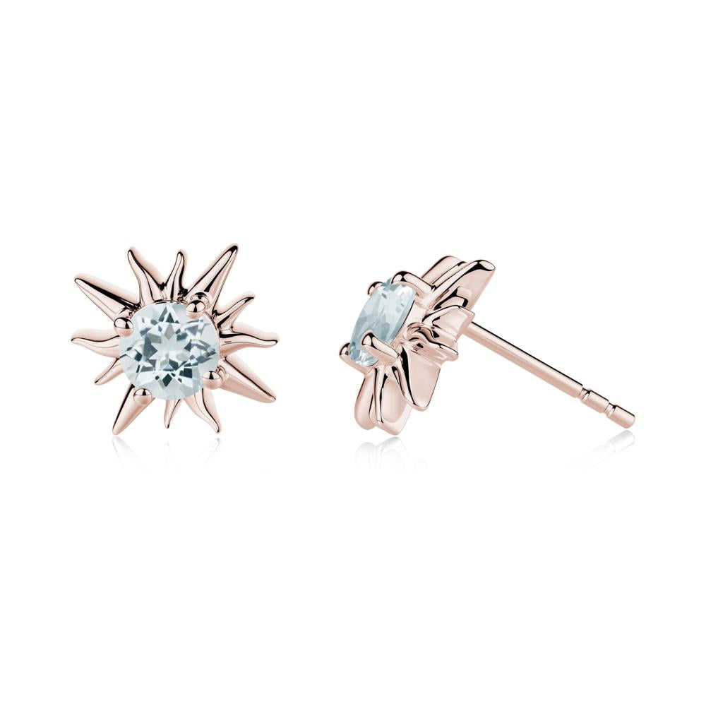 Round Aquamarine Sun Stud Earrings - LUO Jewelry #metal_14k rose gold