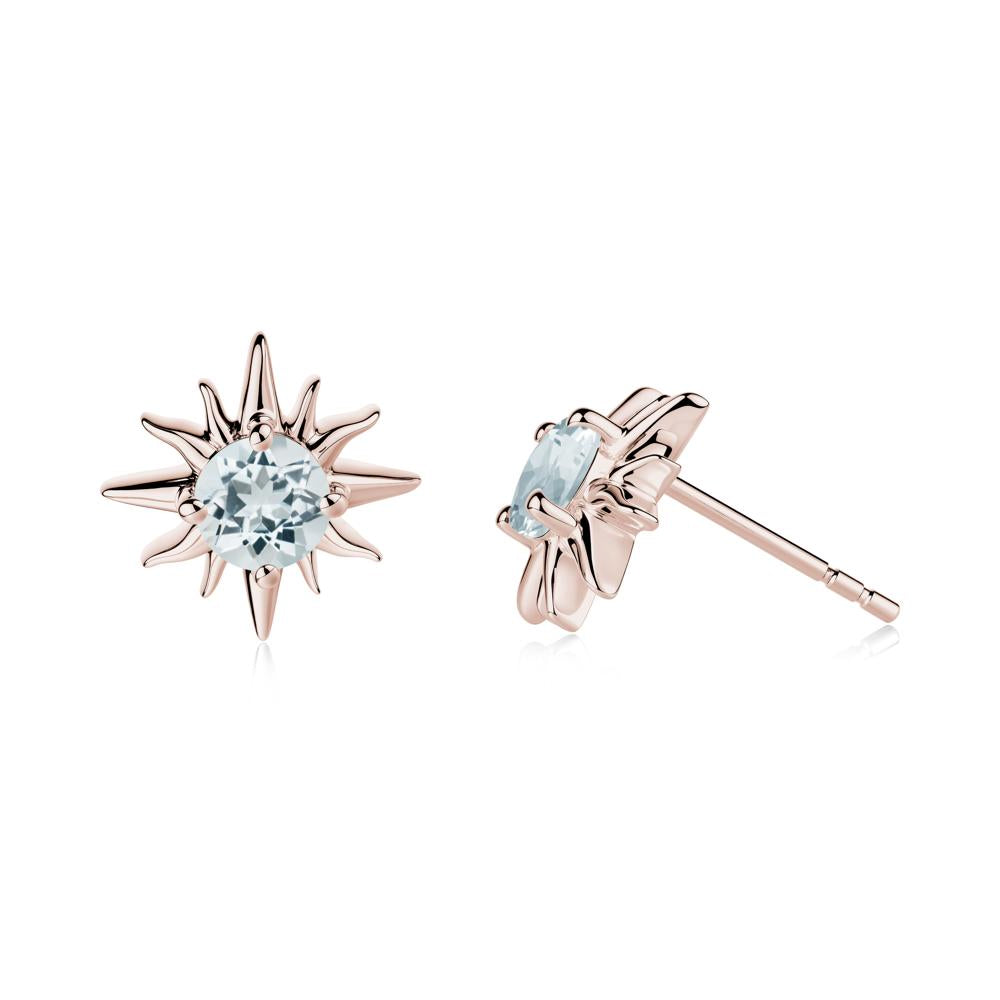 Round Aquamarine Sun Stud Earrings - LUO Jewelry #metal_14k rose gold
