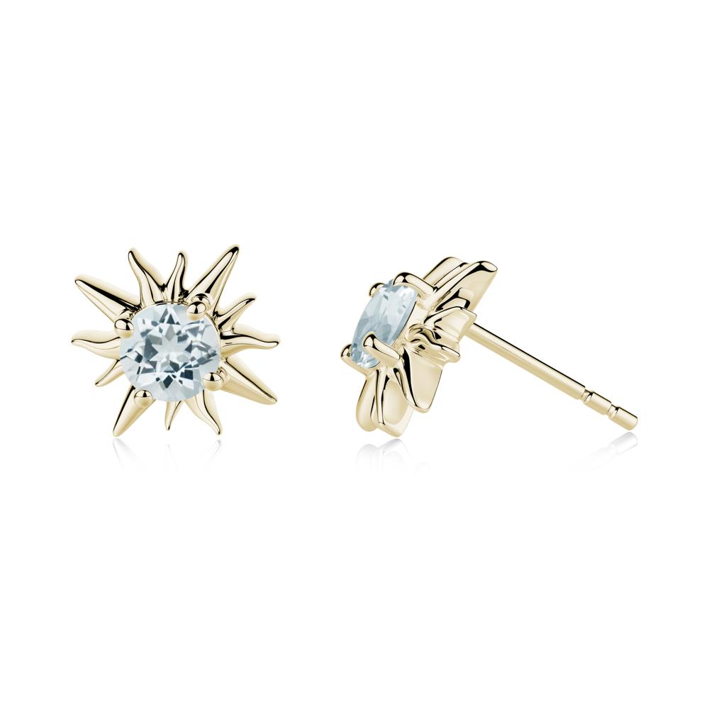 Round Aquamarine Sun Stud Earrings - LUO Jewelry #metal_14k yellow gold