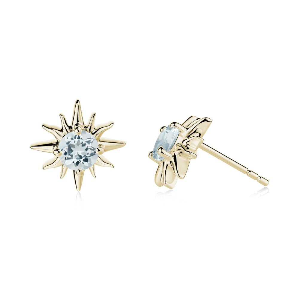 Round Aquamarine Sun Stud Earrings - LUO Jewelry #metal_14k yellow gold