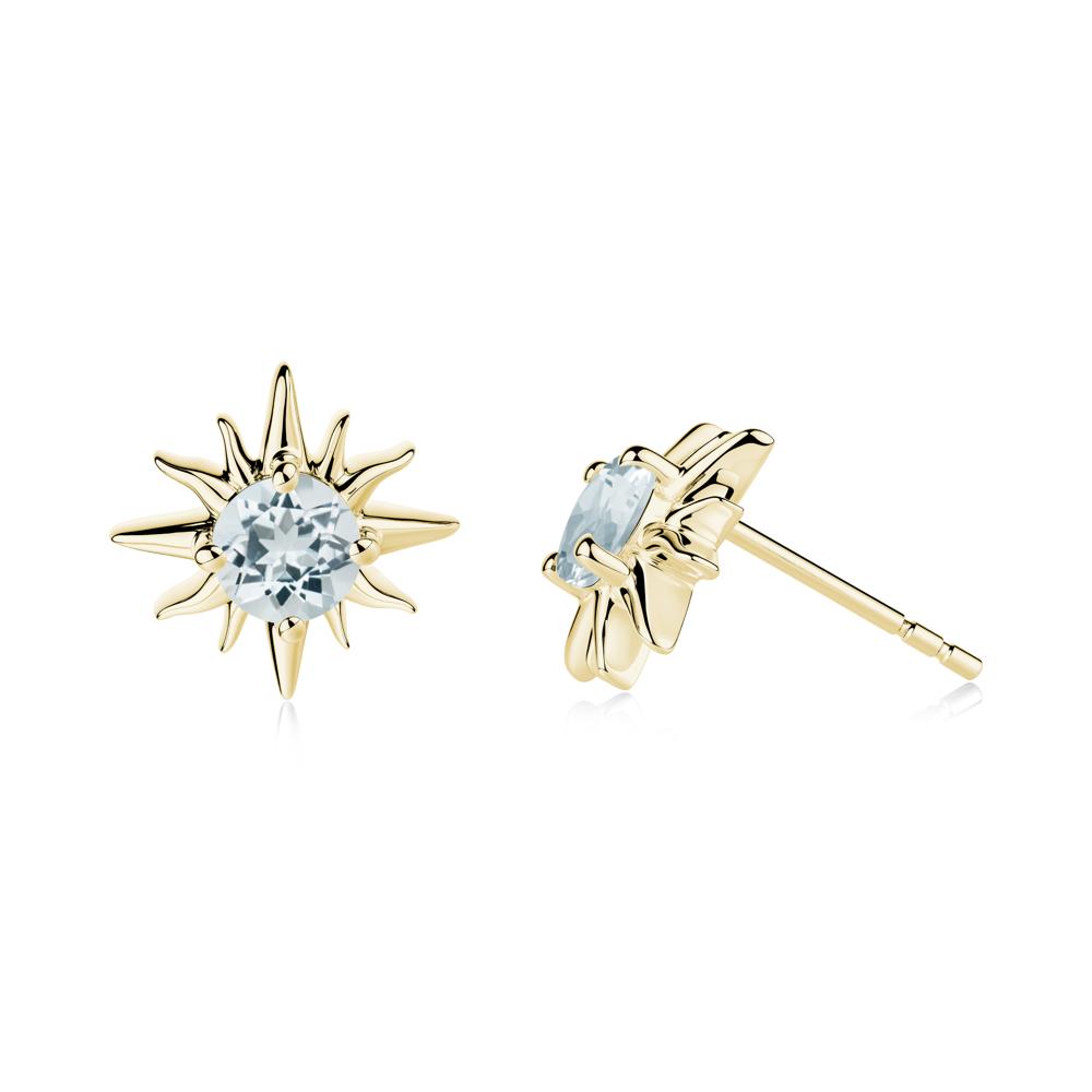 Round Aquamarine Sun Stud Earrings - LUO Jewelry #metal_18k yellow gold