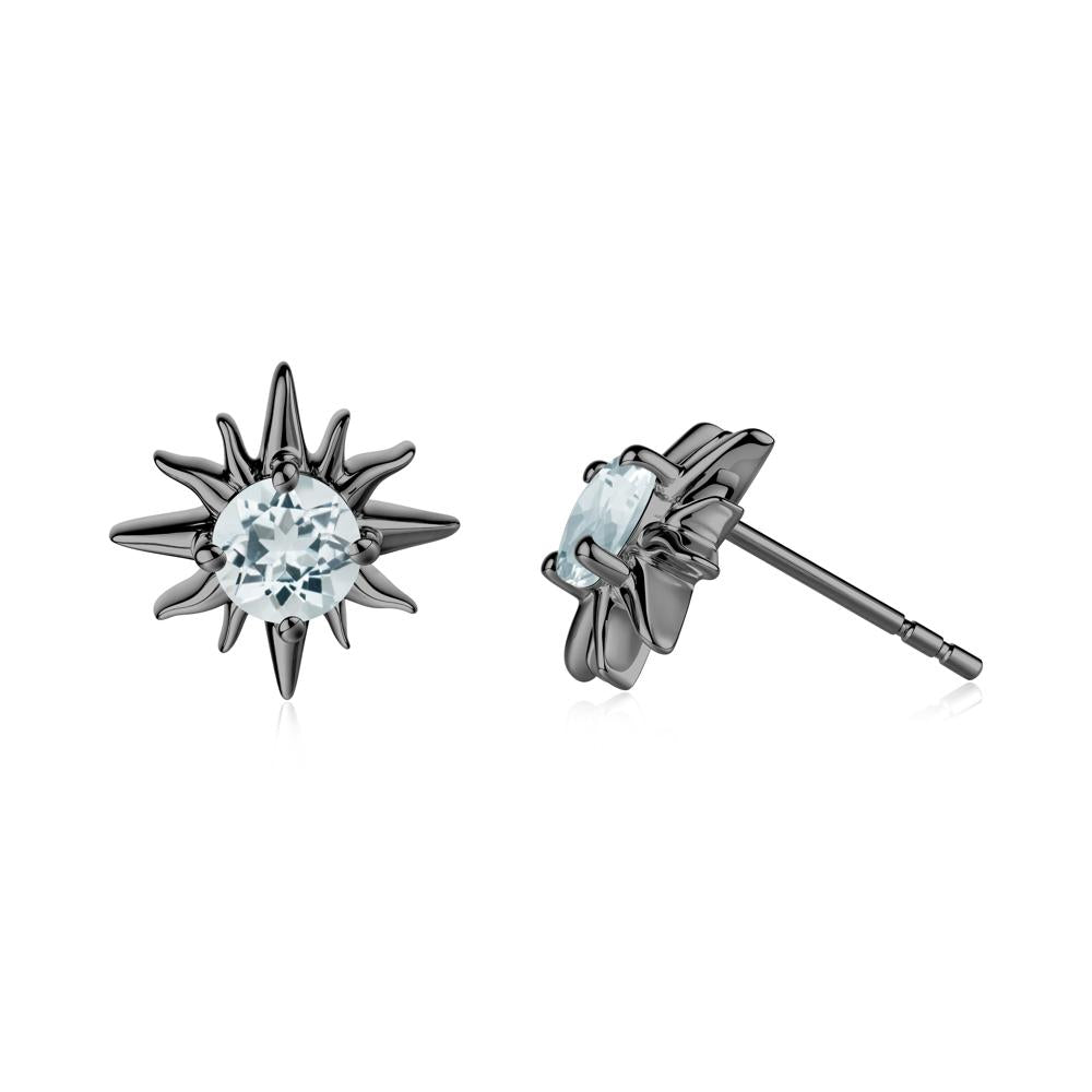 Round Aquamarine Sun Stud Earrings - LUO Jewelry #metal_black finish sterling silver