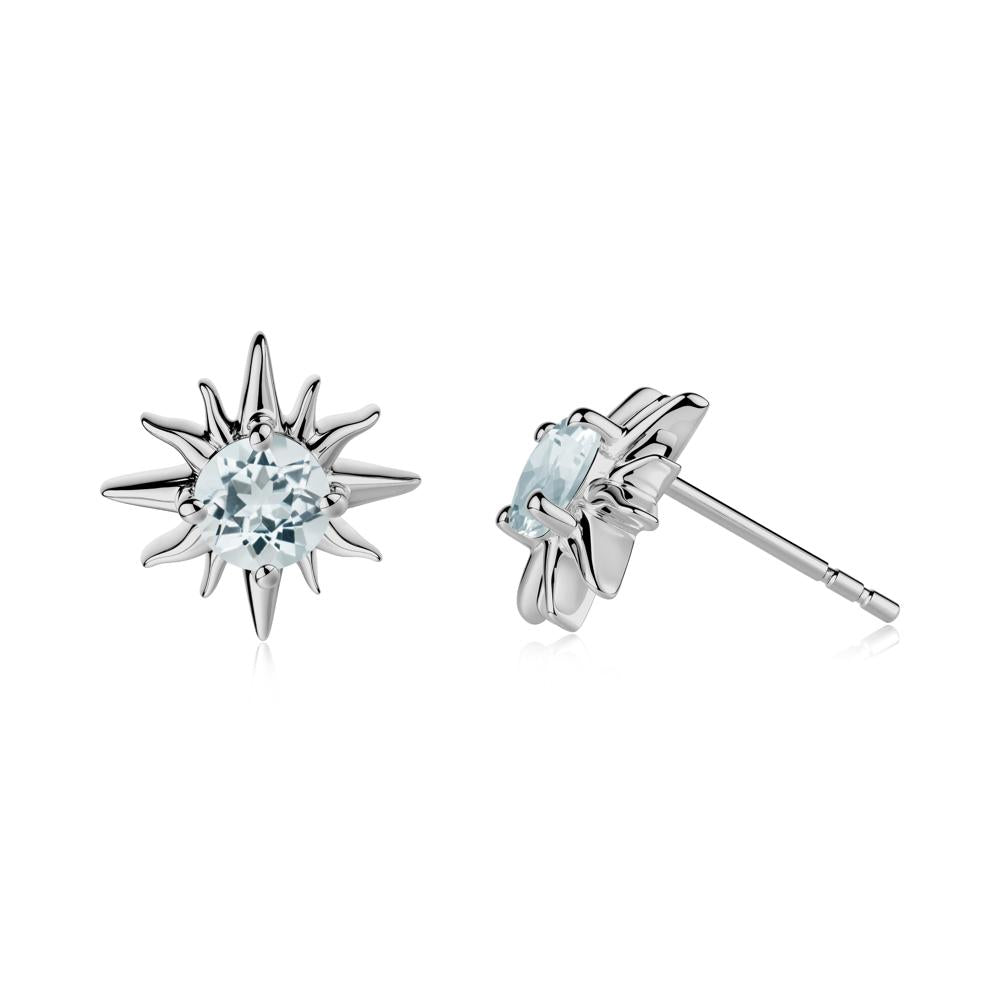 Round Aquamarine Sun Stud Earrings - LUO Jewelry #metal_platinum