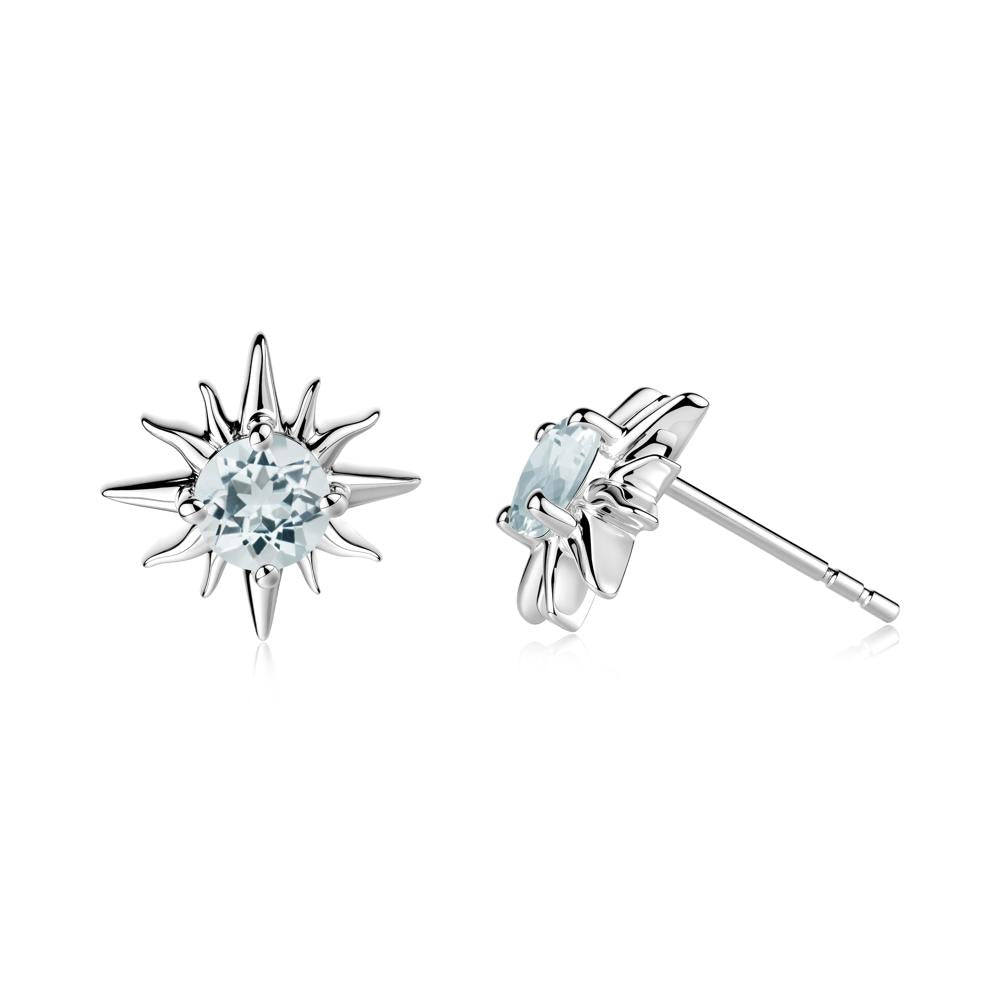 Round Aquamarine Sun Stud Earrings - LUO Jewelry #metal_sterling silver
