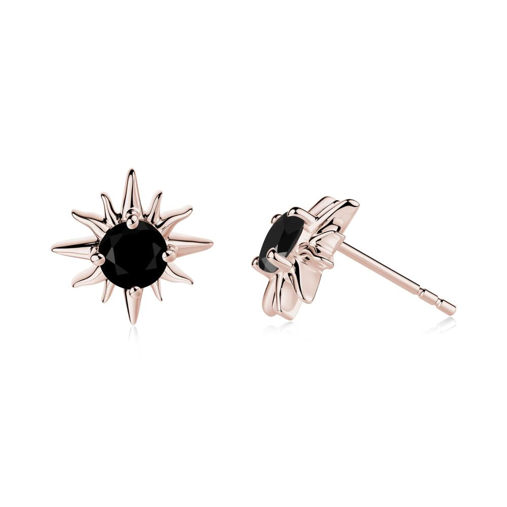 Round Black Spinel Sun Stud Earrings - LUO Jewelry #metal_14k rose gold