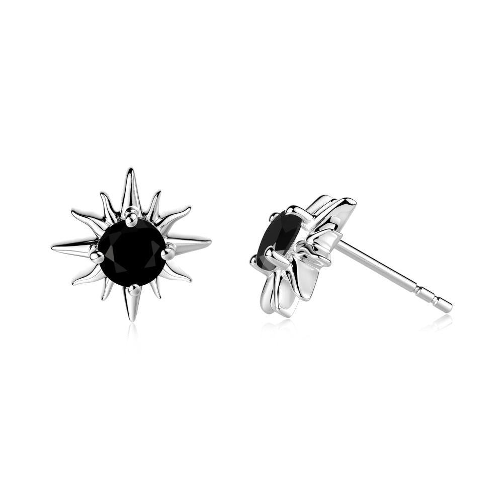 Round Black Spinel Sun Stud Earrings - LUO Jewelry #metal_14k white gold