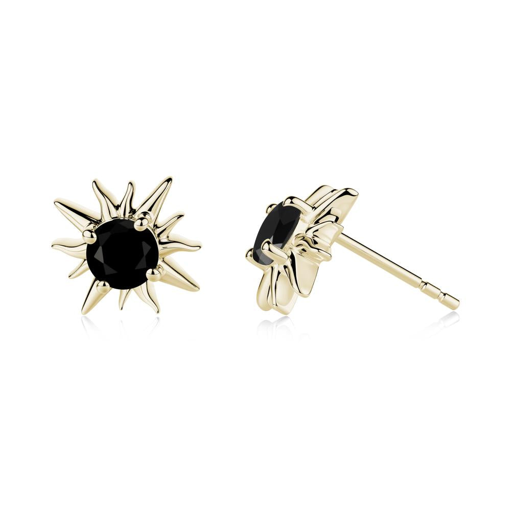 Round Black Spinel Sun Stud Earrings - LUO Jewelry #metal_14k yellow gold