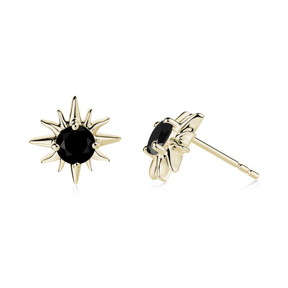 Round Black Spinel Sun Stud Earrings - LUO Jewelry #metal_14k yellow gold