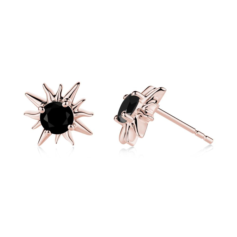 Round Black Spinel Sun Stud Earrings - LUO Jewelry #metal_18k rose gold