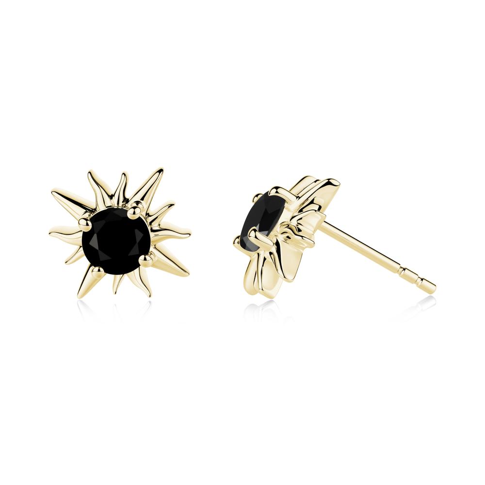 Round Black Spinel Sun Stud Earrings - LUO Jewelry #metal_18k yellow gold