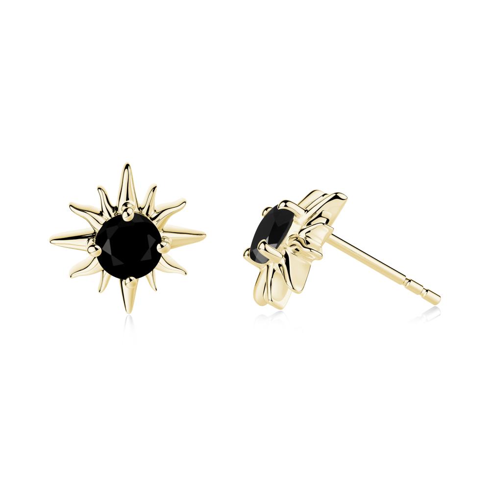 Round Black Spinel Sun Stud Earrings - LUO Jewelry #metal_18k yellow gold