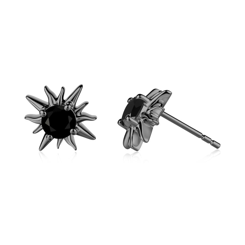 Round Black Spinel Sun Stud Earrings - LUO Jewelry #metal_black finish sterling silver