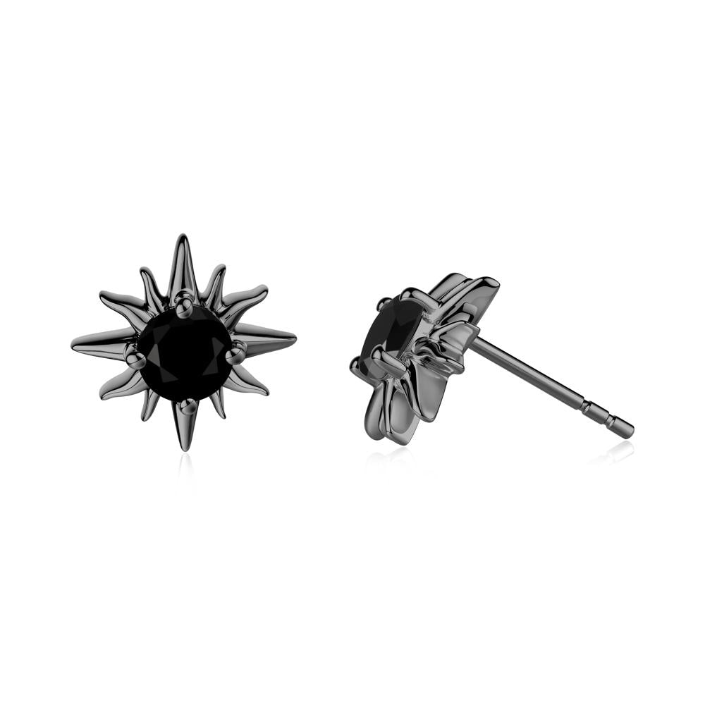 Round Black Spinel Sun Stud Earrings - LUO Jewelry #metal_black finish sterling silver