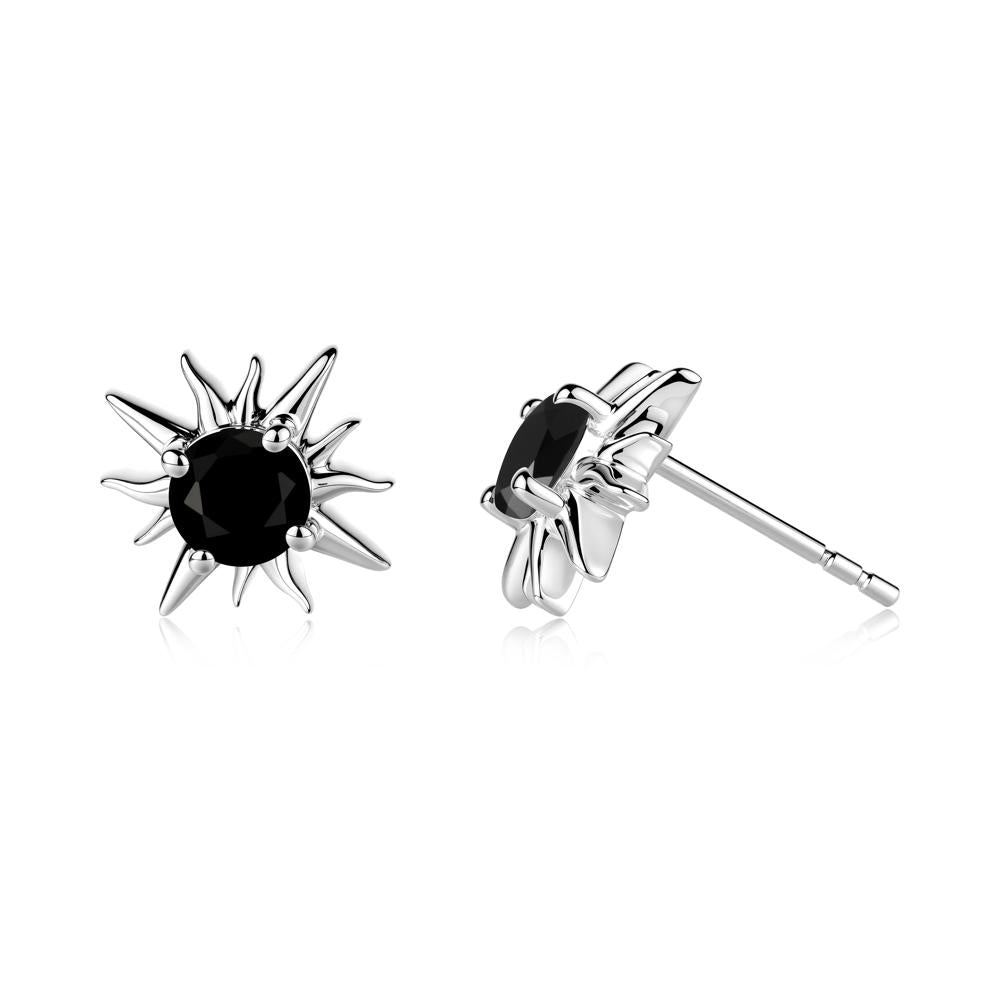 Round Black Spinel Sun Stud Earrings - LUO Jewelry #metal_sterling silver