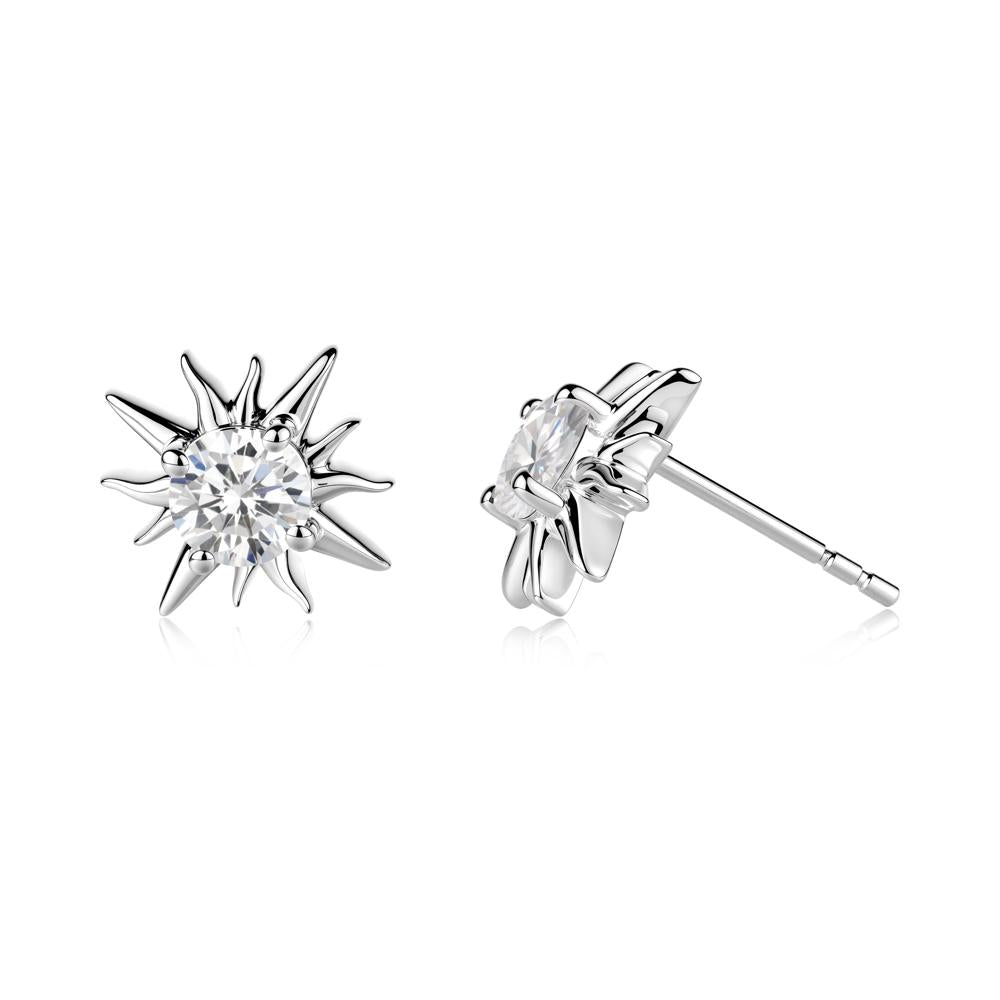 Celestial Sun Cubic Zirconia Stud Earrings - LUO Jewelry #metal_14k white gold