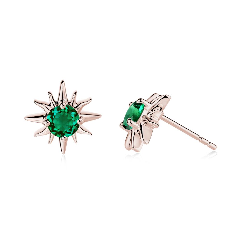 Round Emerald Sun Stud Earrings - LUO Jewelry #metal_14k rose gold