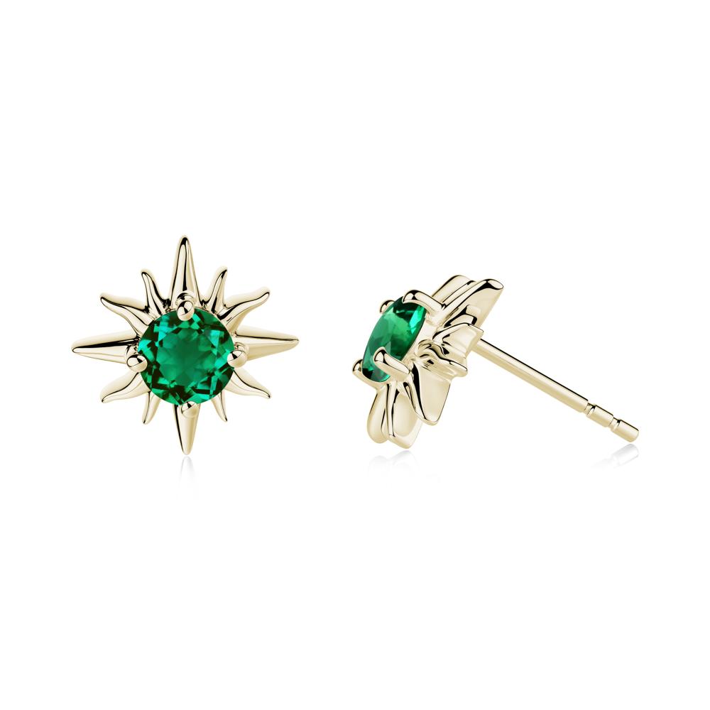 Round Emerald Sun Stud Earrings - LUO Jewelry #metal_14k yellow gold