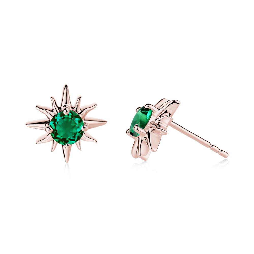 Round Emerald Sun Stud Earrings - LUO Jewelry #metal_18k rose gold