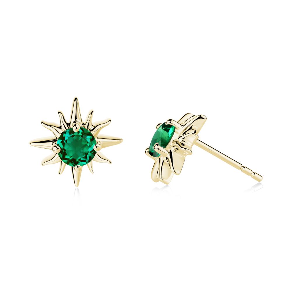 Round Emerald Sun Stud Earrings - LUO Jewelry #metal_18k yellow gold