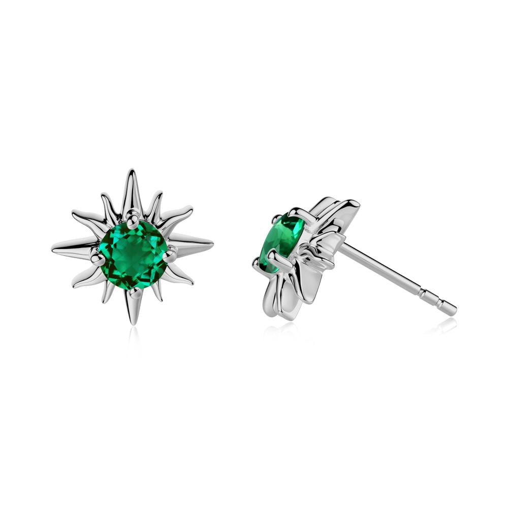 Round Emerald Sun Stud Earrings - LUO Jewelry #metal_platinum