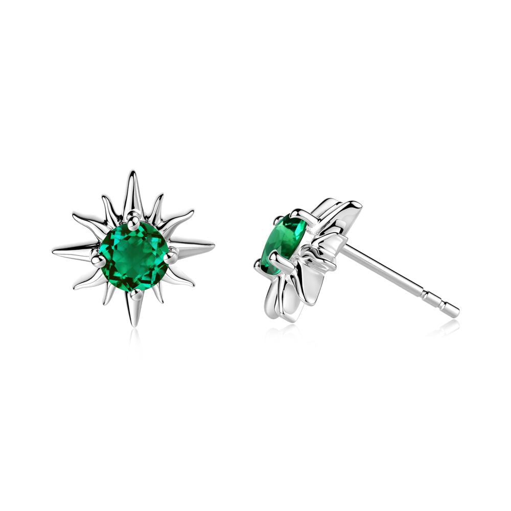 Round Emerald Sun Stud Earrings - LUO Jewelry #metal_sterling silver