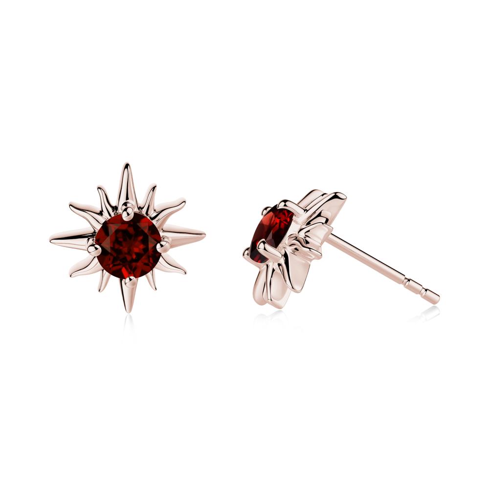 Round Garnet Sun Stud Earrings - LUO Jewelry #metal_14k rose gold