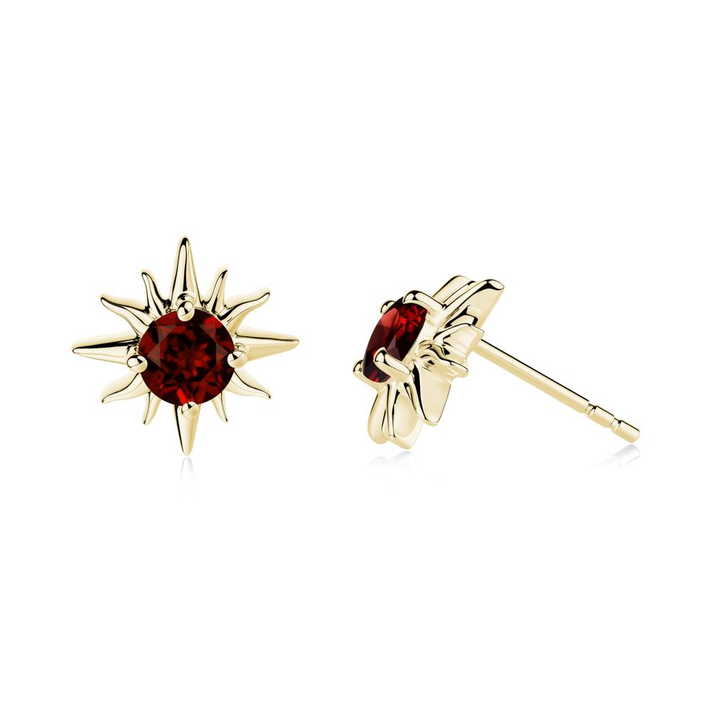 Round Garnet Sun Stud Earrings - LUO Jewelry #metal_18k yellow gold