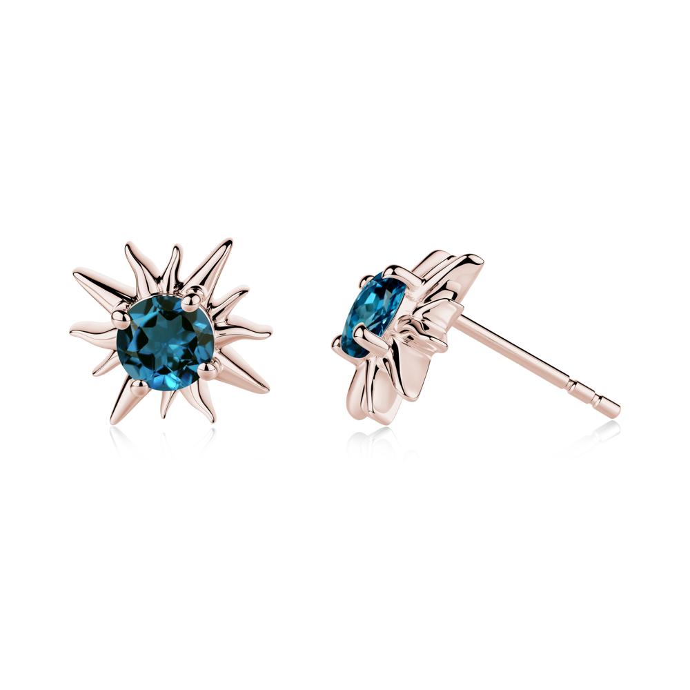 Round London Blue Topaz Sun Stud Earrings - LUO Jewelry #metal_14k rose gold