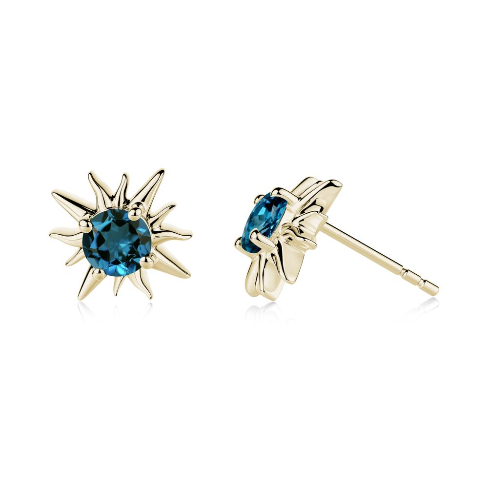 Round London Blue Topaz Sun Stud Earrings - LUO Jewelry #metal_14k yellow gold
