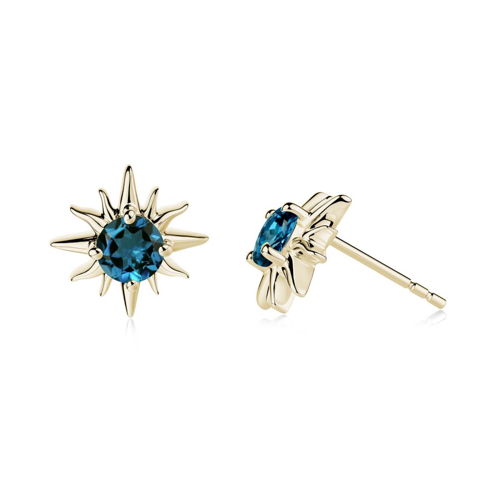 Round London Blue Topaz Sun Stud Earrings - LUO Jewelry #metal_14k yellow gold
