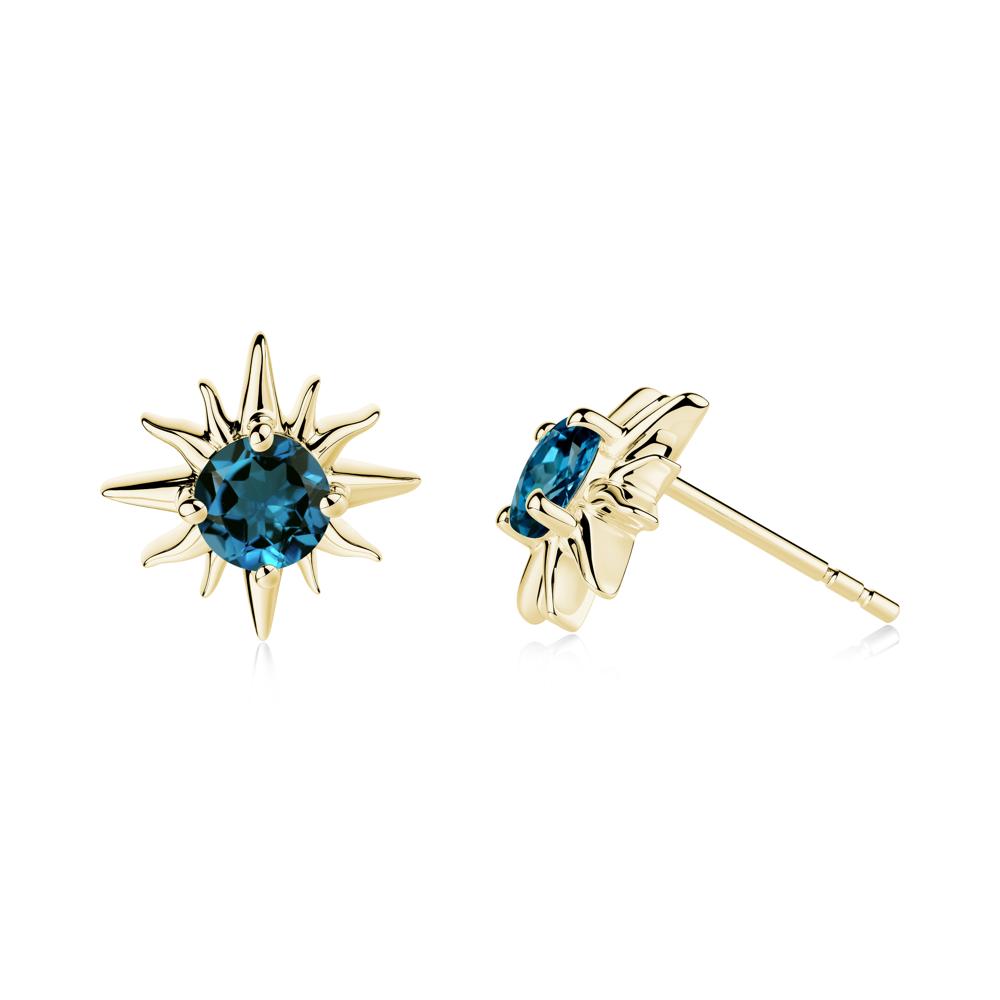 Round London Blue Topaz Sun Stud Earrings - LUO Jewelry #metal_18k yellow gold