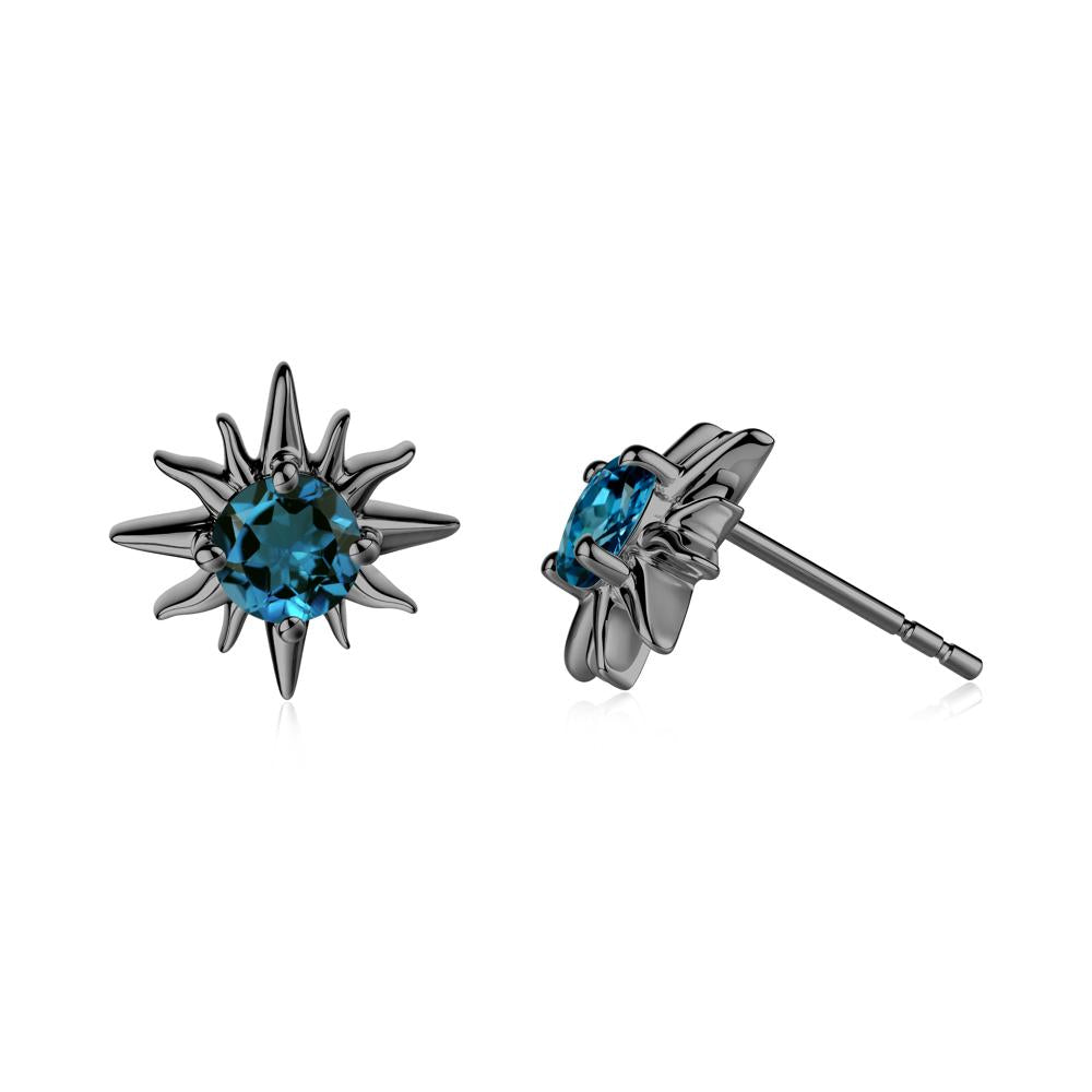 Round London Blue Topaz Sun Stud Earrings - LUO Jewelry #metal_black finish sterling silver