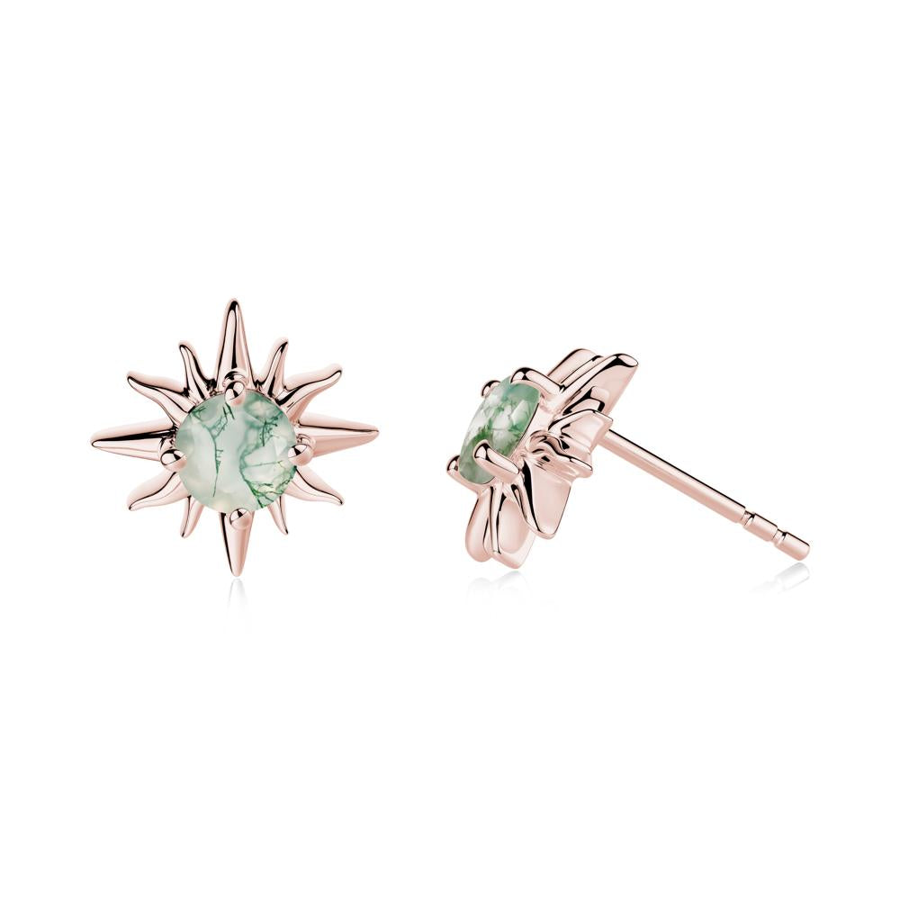 Celestial Sun Moss Agate Stud Earrings - LUO Jewelry #metal_18k rose gold