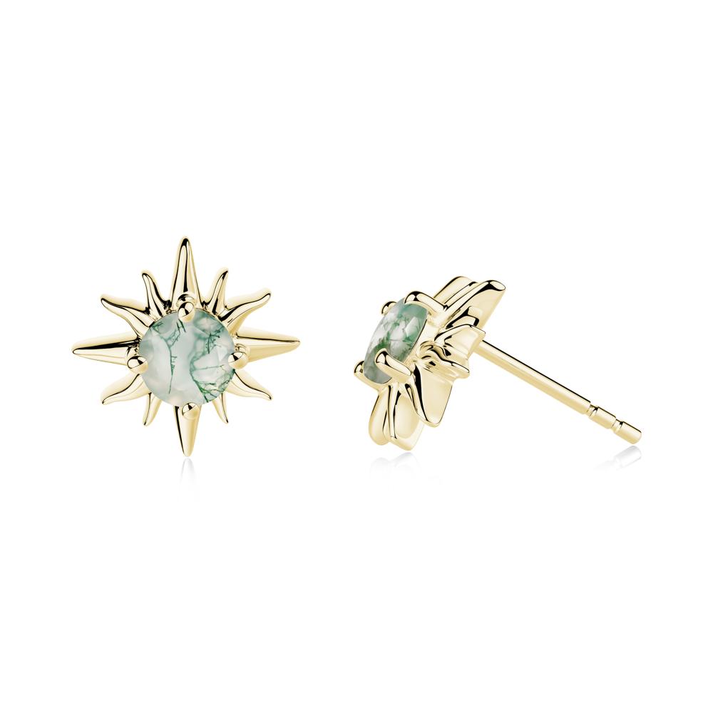 Celestial Sun Moss Agate Stud Earrings - LUO Jewelry #metal_18k yellow gold