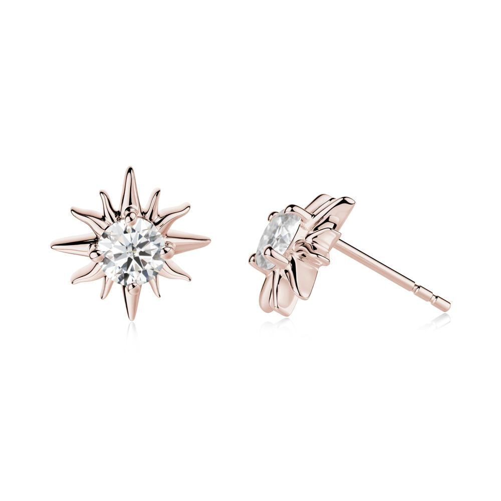 Round Moissanite Sun Stud Earrings - LUO Jewelry #metal_14k rose gold