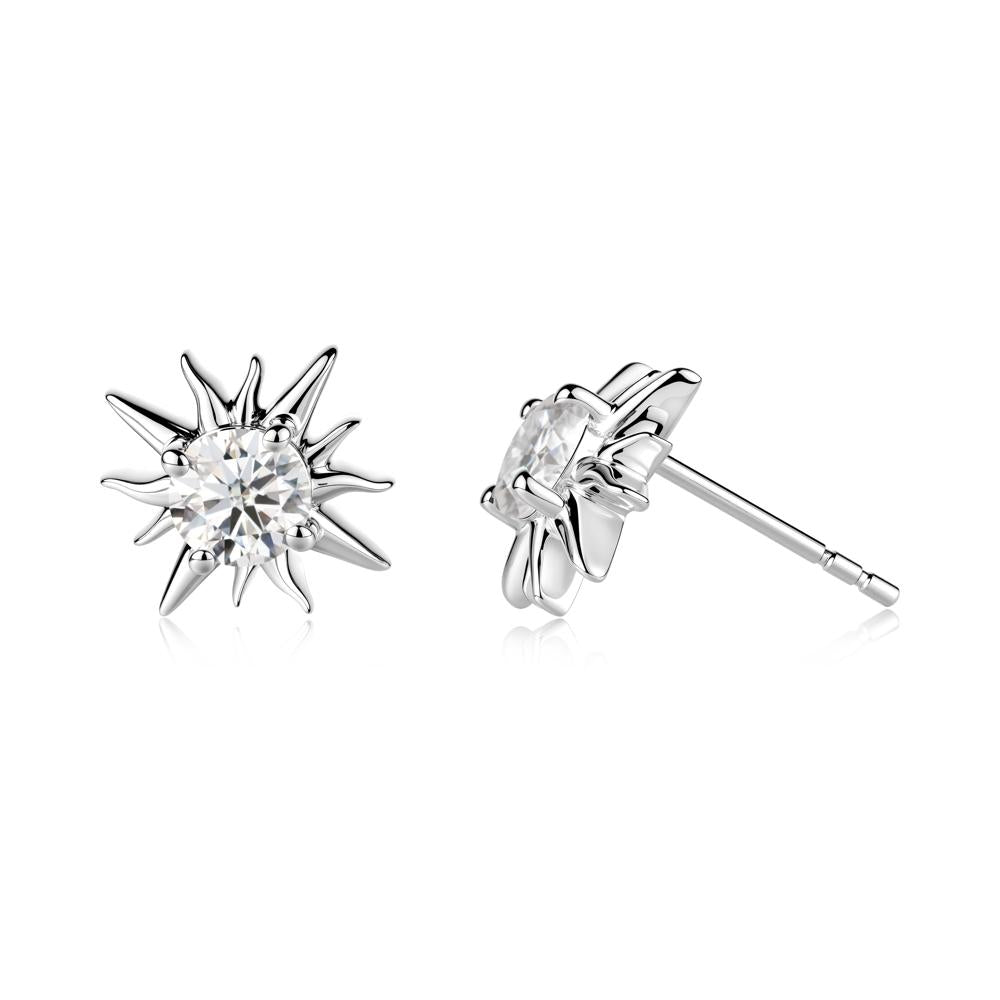 Round Moissanite Sun Stud Earrings - LUO Jewelry #metal_14k white gold