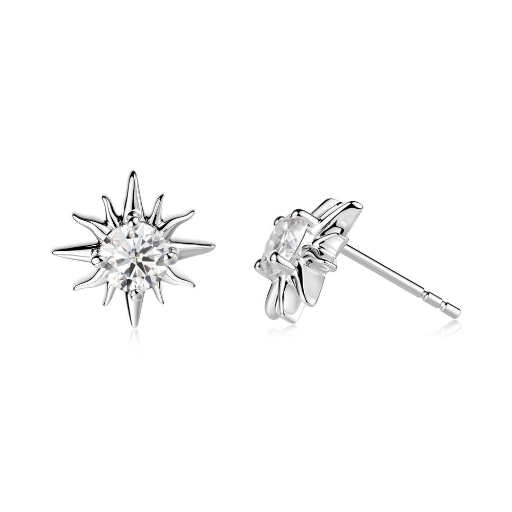 Round Moissanite Sun Stud Earrings - LUO Jewelry #metal_14k white gold