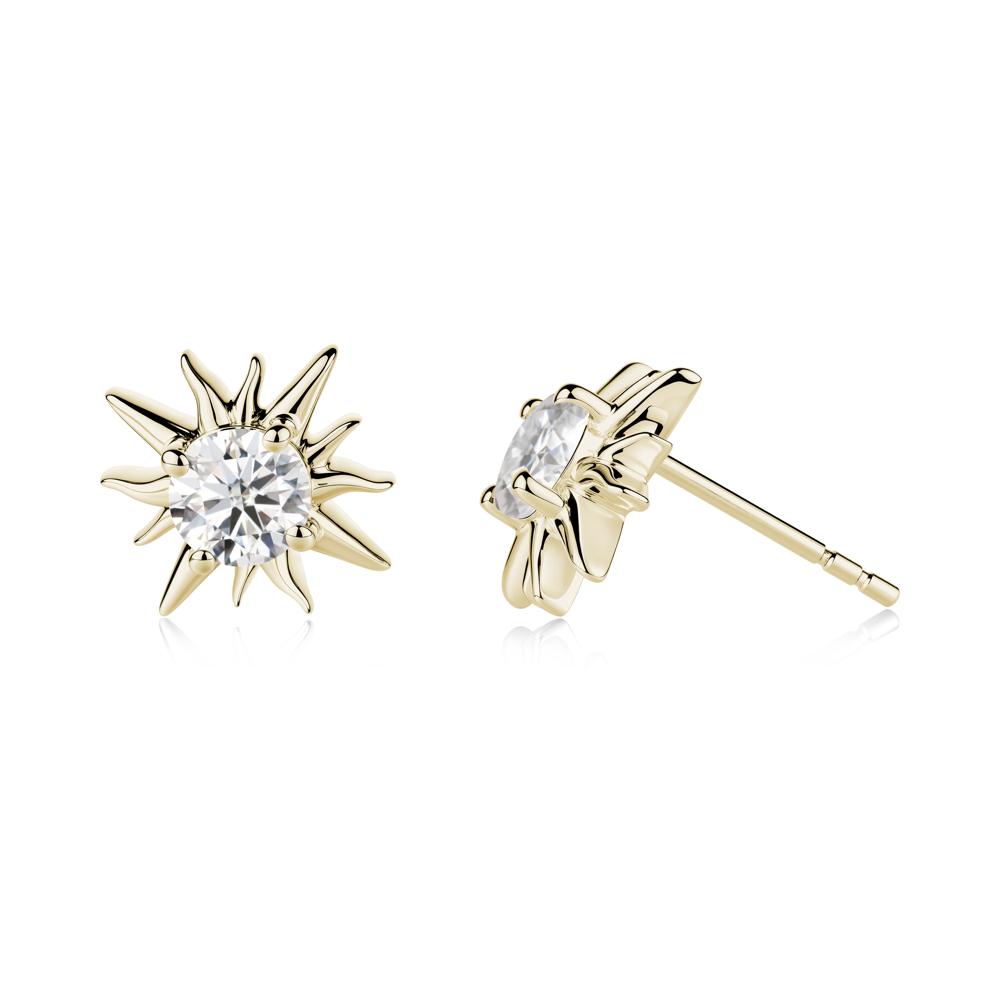 Round Moissanite Sun Stud Earrings - LUO Jewelry #metal_14k yellow gold