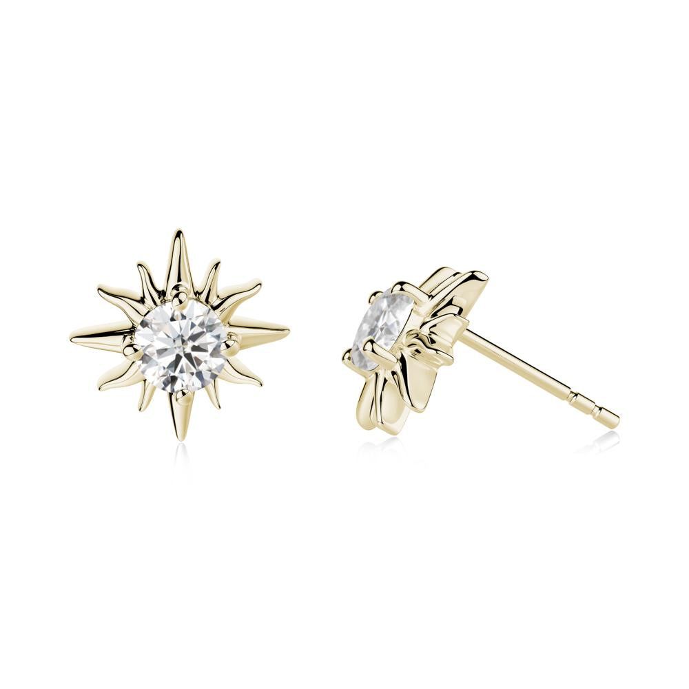 Round Moissanite Sun Stud Earrings - LUO Jewelry #metal_14k yellow gold