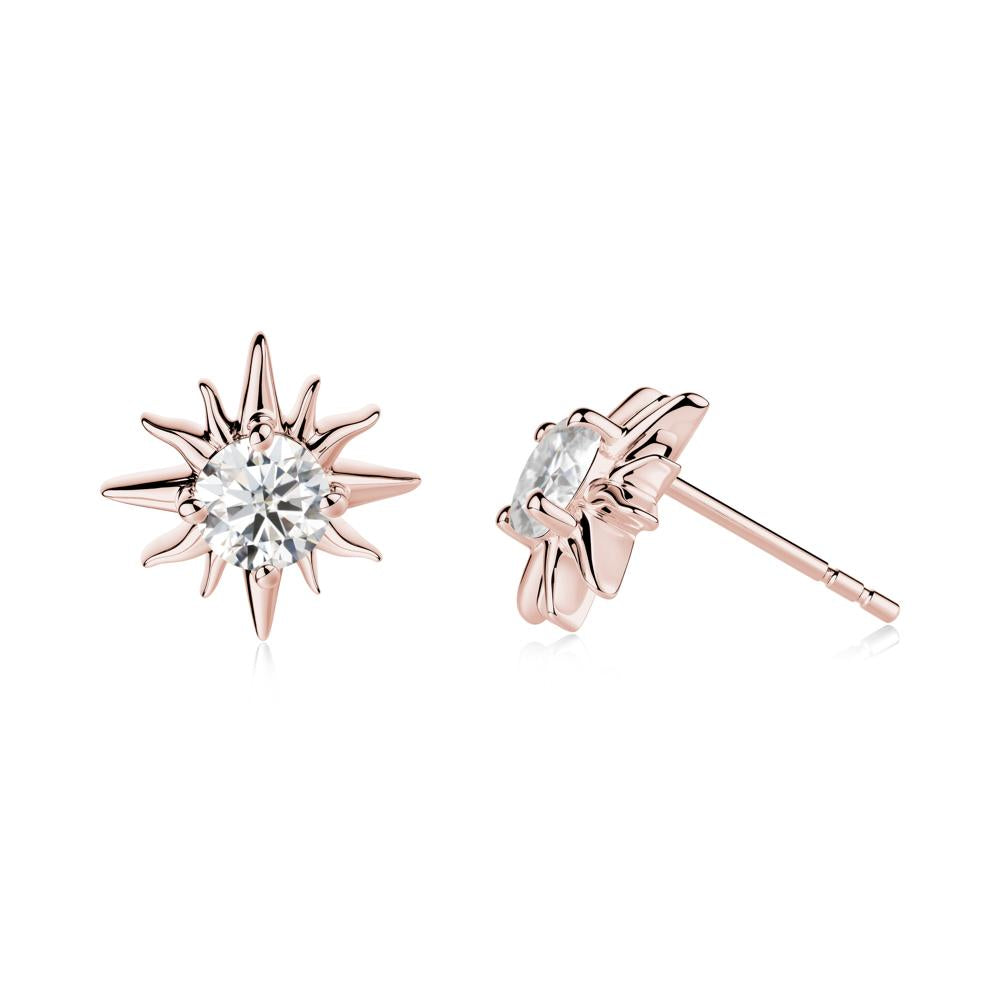 Round Moissanite Sun Stud Earrings - LUO Jewelry #metal_18k rose gold