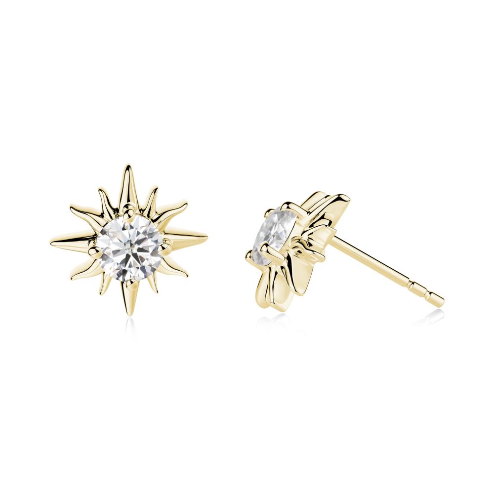Round Moissanite Sun Stud Earrings - LUO Jewelry #metal_18k yellow gold