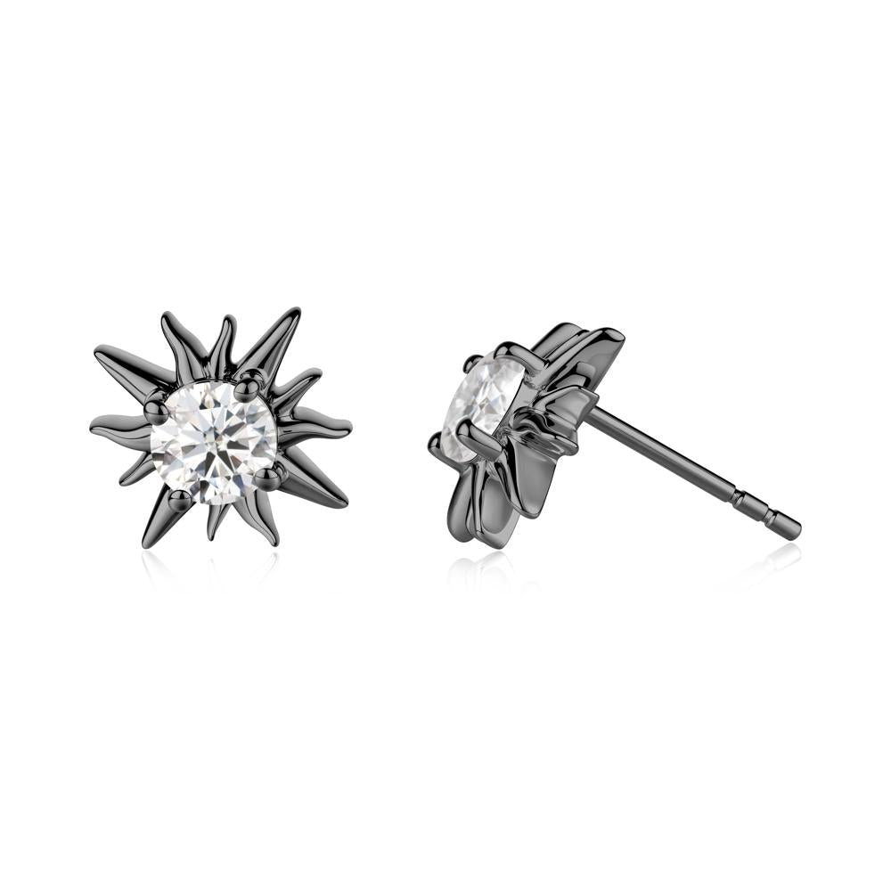 Round Moissanite Sun Stud Earrings - LUO Jewelry #metal_black finish sterling silver