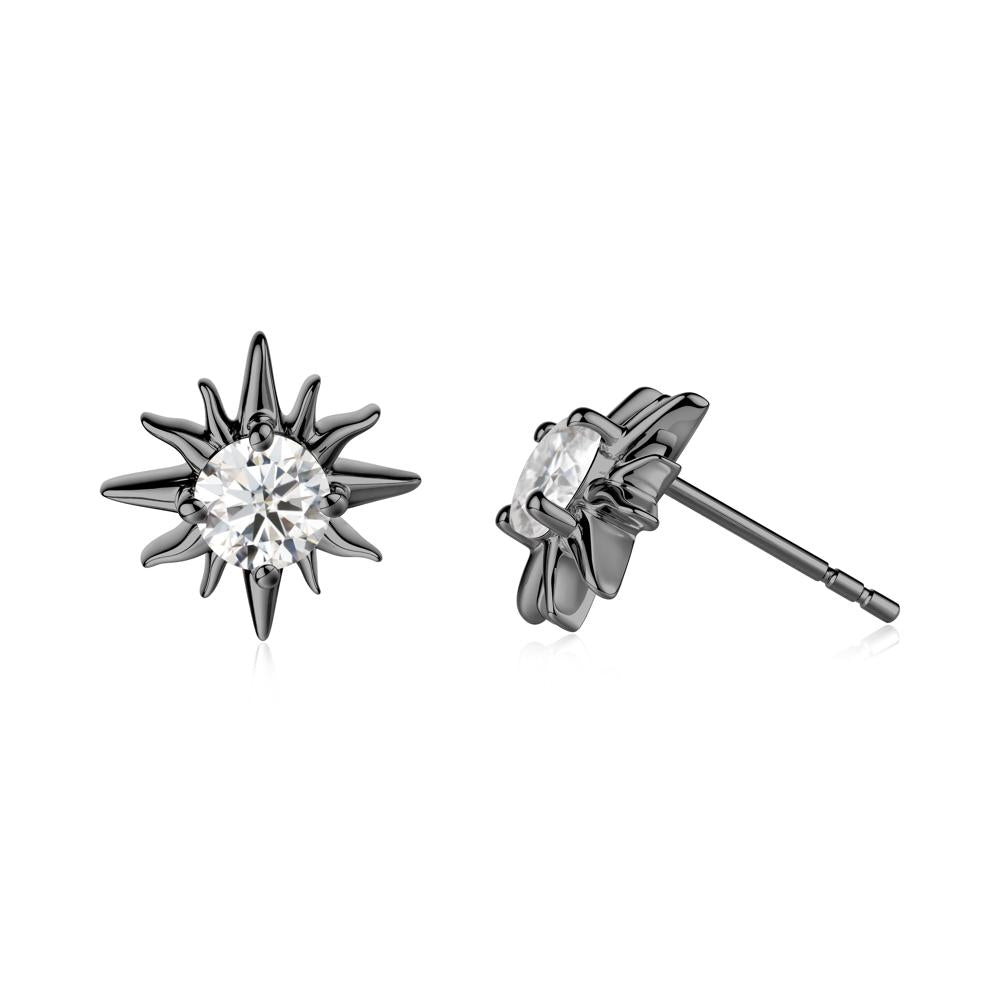 Round Moissanite Sun Stud Earrings - LUO Jewelry #metal_black finish sterling silver