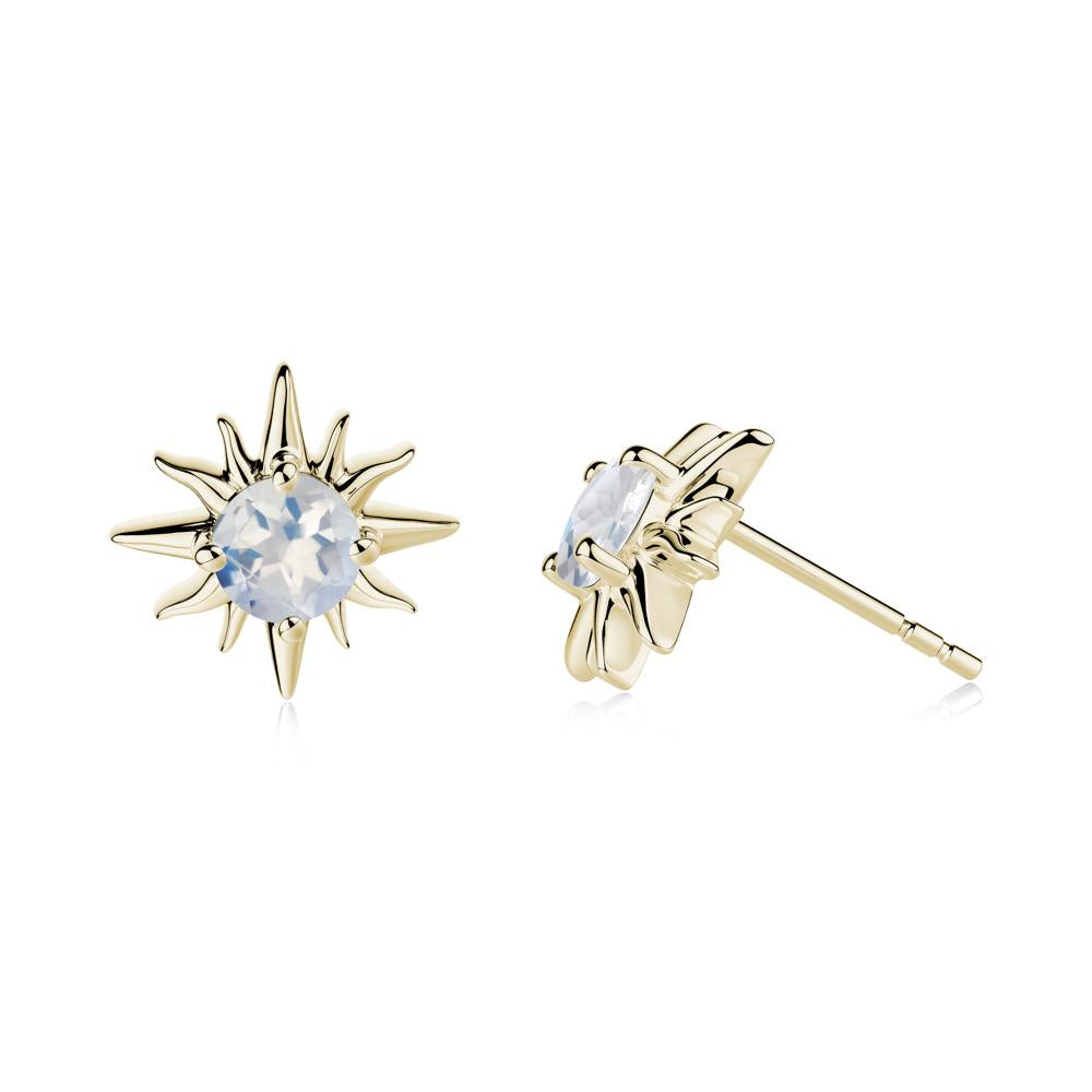Round Moonstone Sun Stud Earrings - LUO Jewelry #metal_14k yellow gold