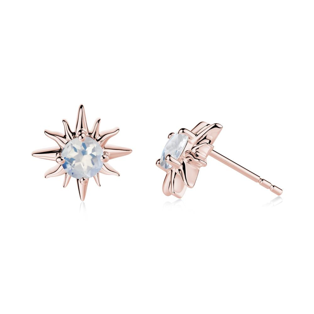 Round Moonstone Sun Stud Earrings - LUO Jewelry #metal_18k rose gold