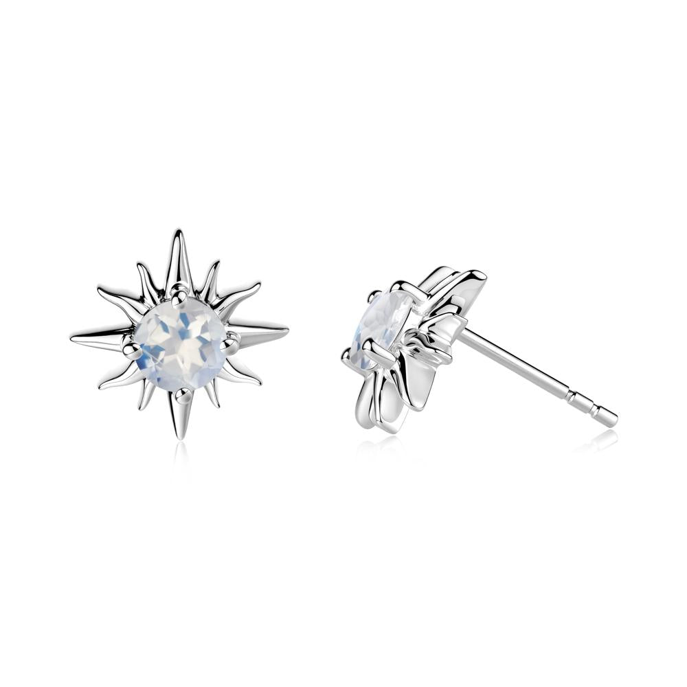 Round Moonstone Sun Stud Earrings - LUO Jewelry #metal_18k white gold