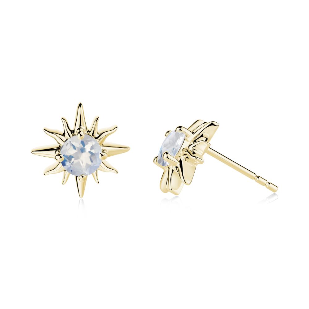 Round Moonstone Sun Stud Earrings - LUO Jewelry #metal_18k yellow gold