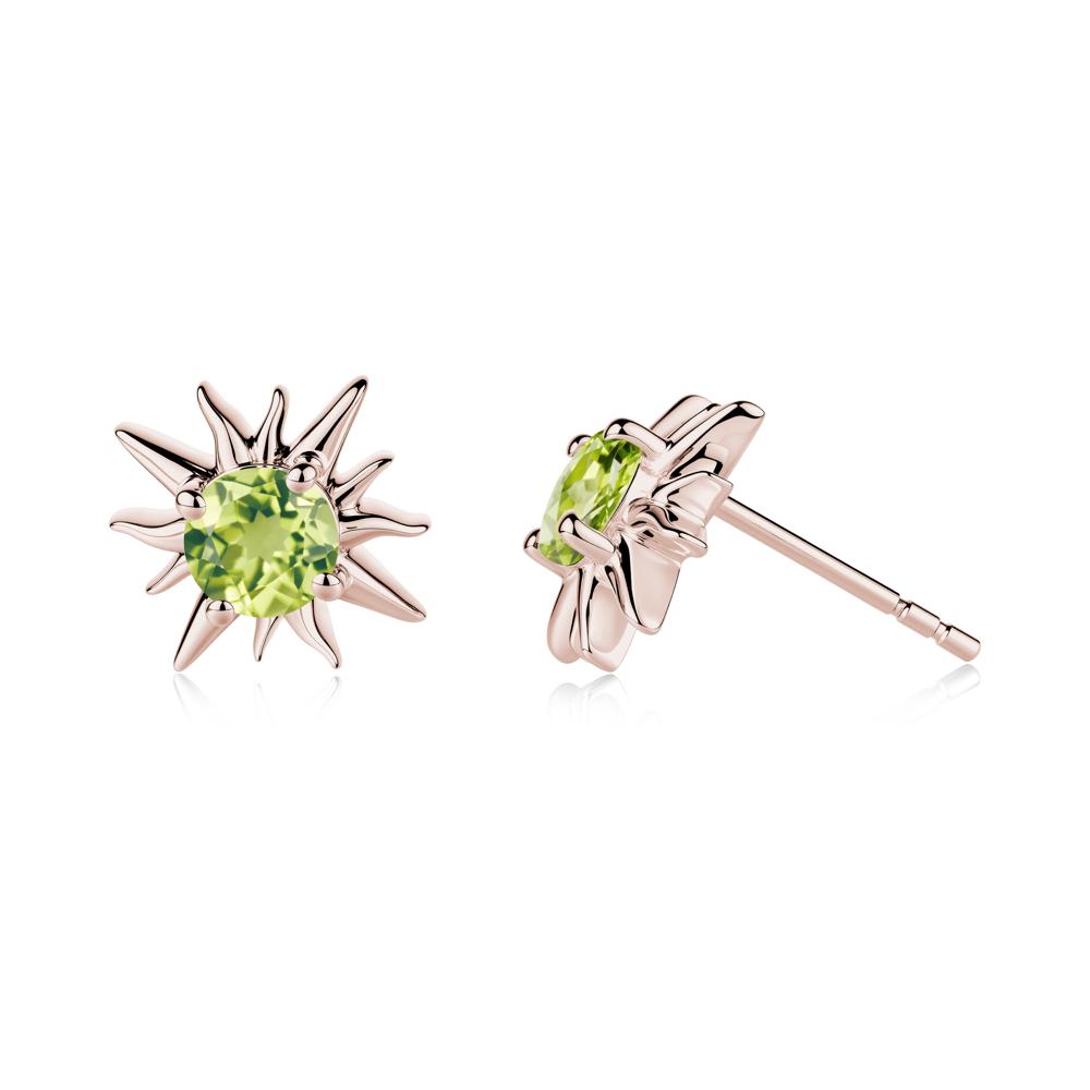 Round Peridot Sun Stud Earrings - LUO Jewelry #metal_14k rose gold